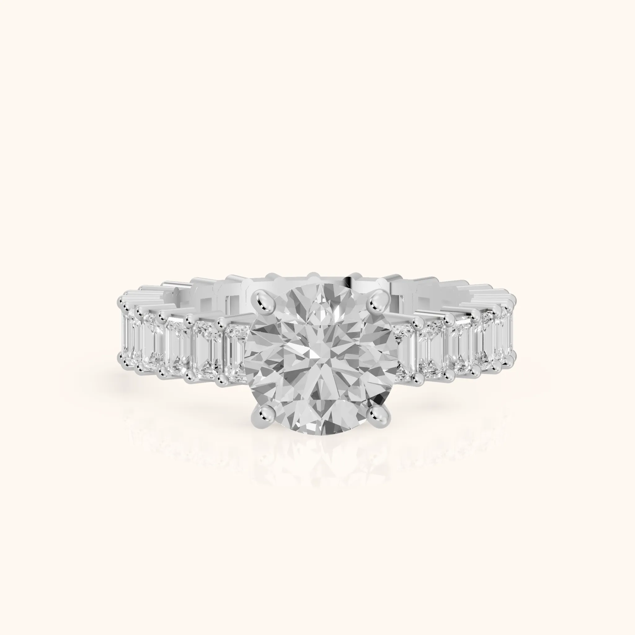 Mallory Shared Prong Round Diamond Engagement Ring in Silver — view 1