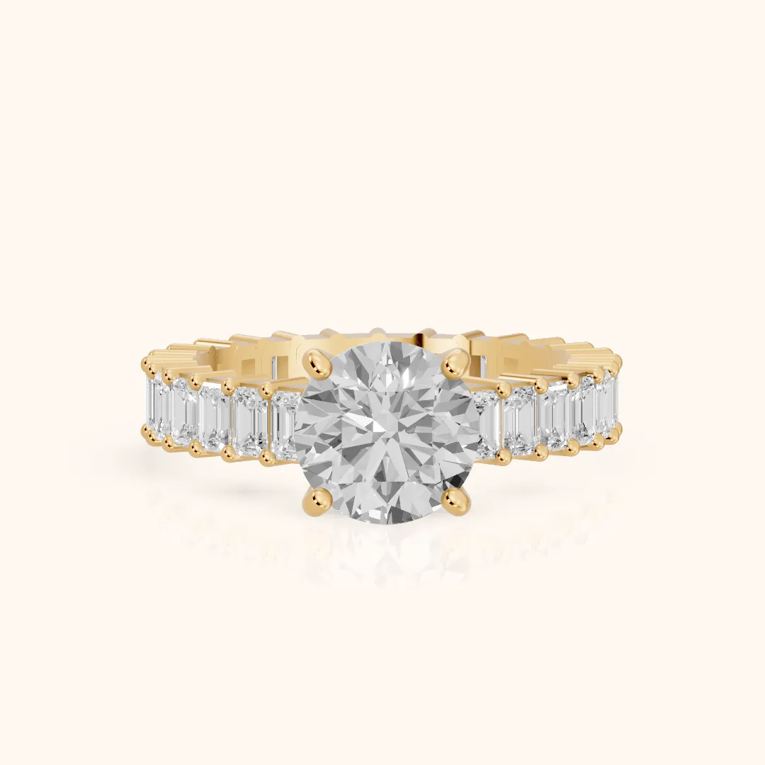 Mallory Shared Prong Round Diamond Engagement Ring in Yellow Gold — view 2