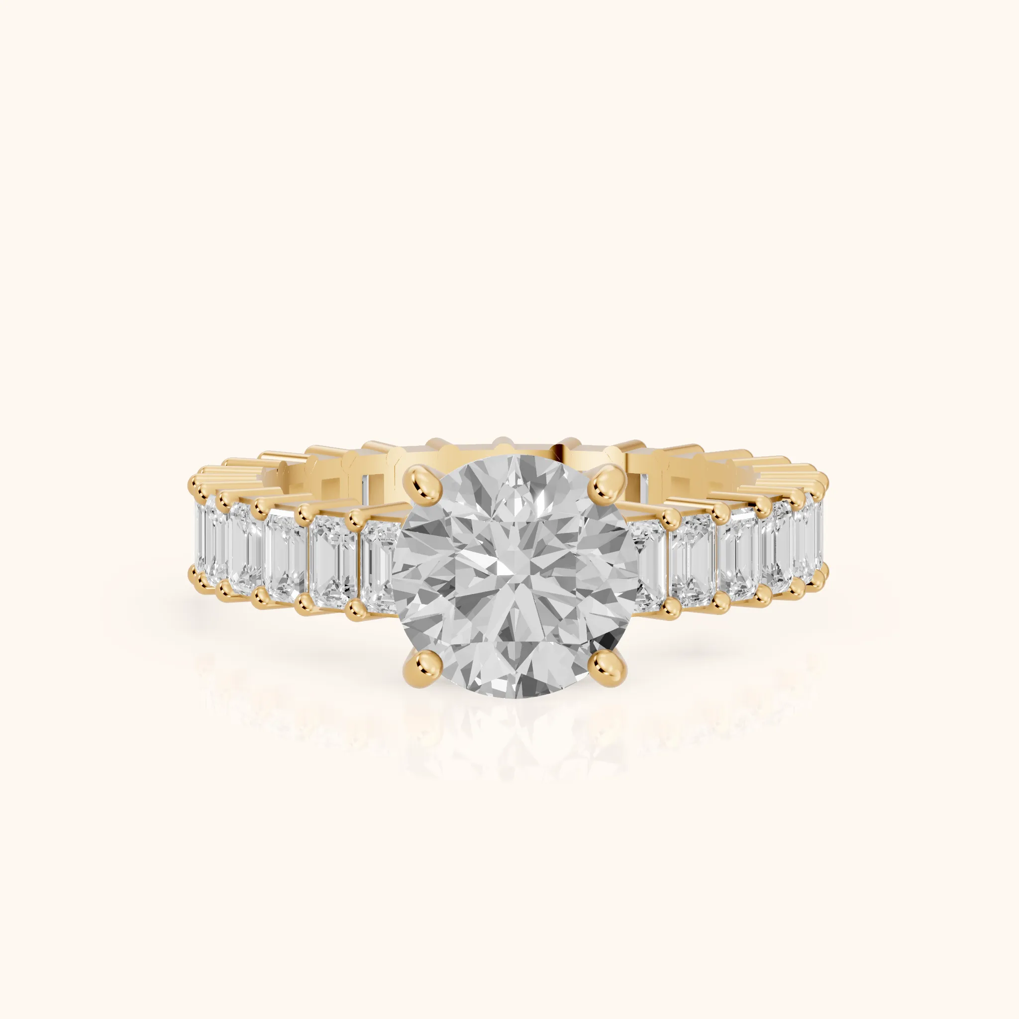 Mallory Shared Prong Round Diamond Engagement Ring in Yellow Gold — view 1