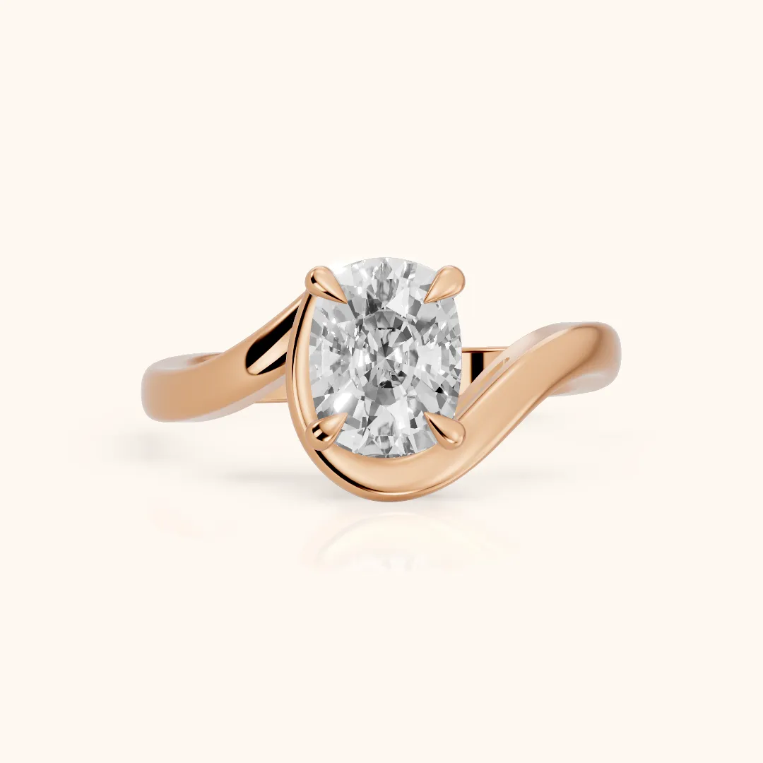 Margaux Bypass Solitaire Cushion Diamond Engagement Ring in Rose Gold — view 2
