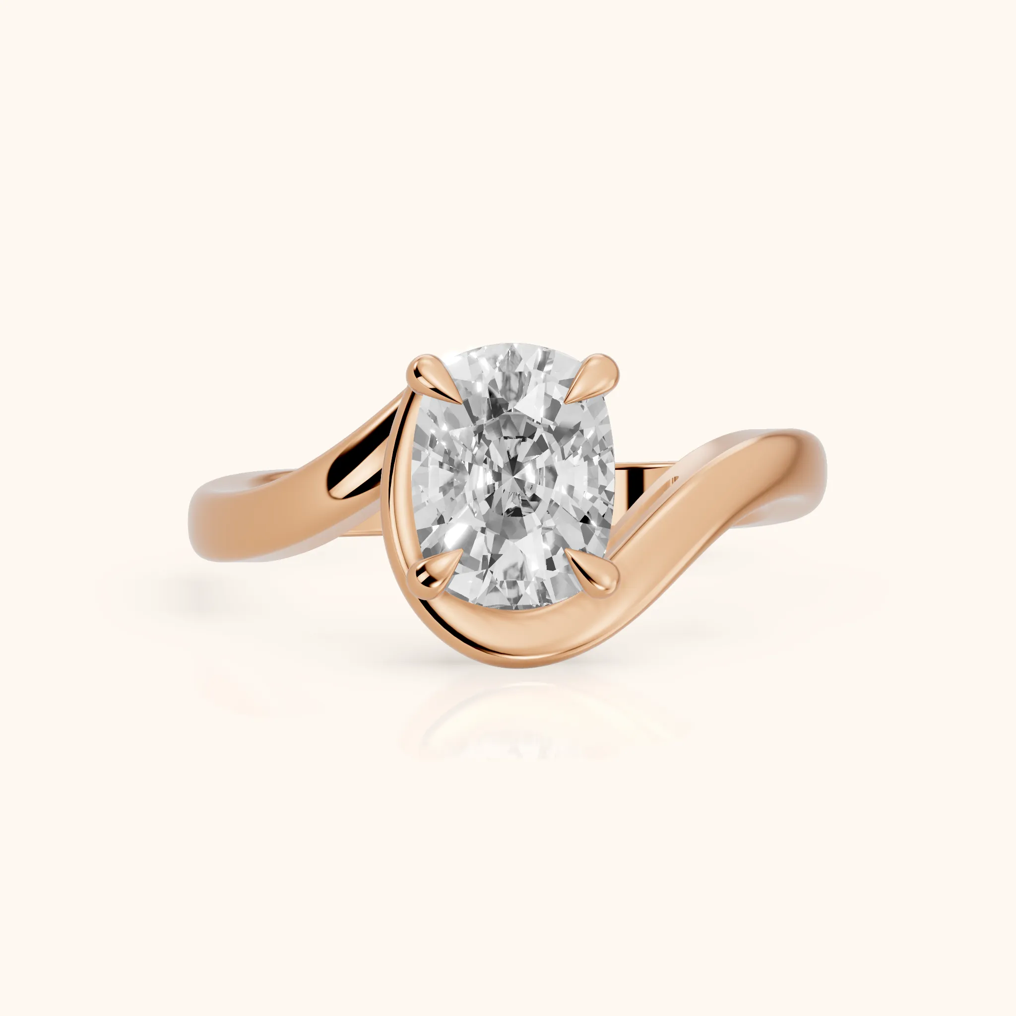 Margaux Bypass Solitaire Cushion Diamond Engagement Ring in Rose Gold — view 1