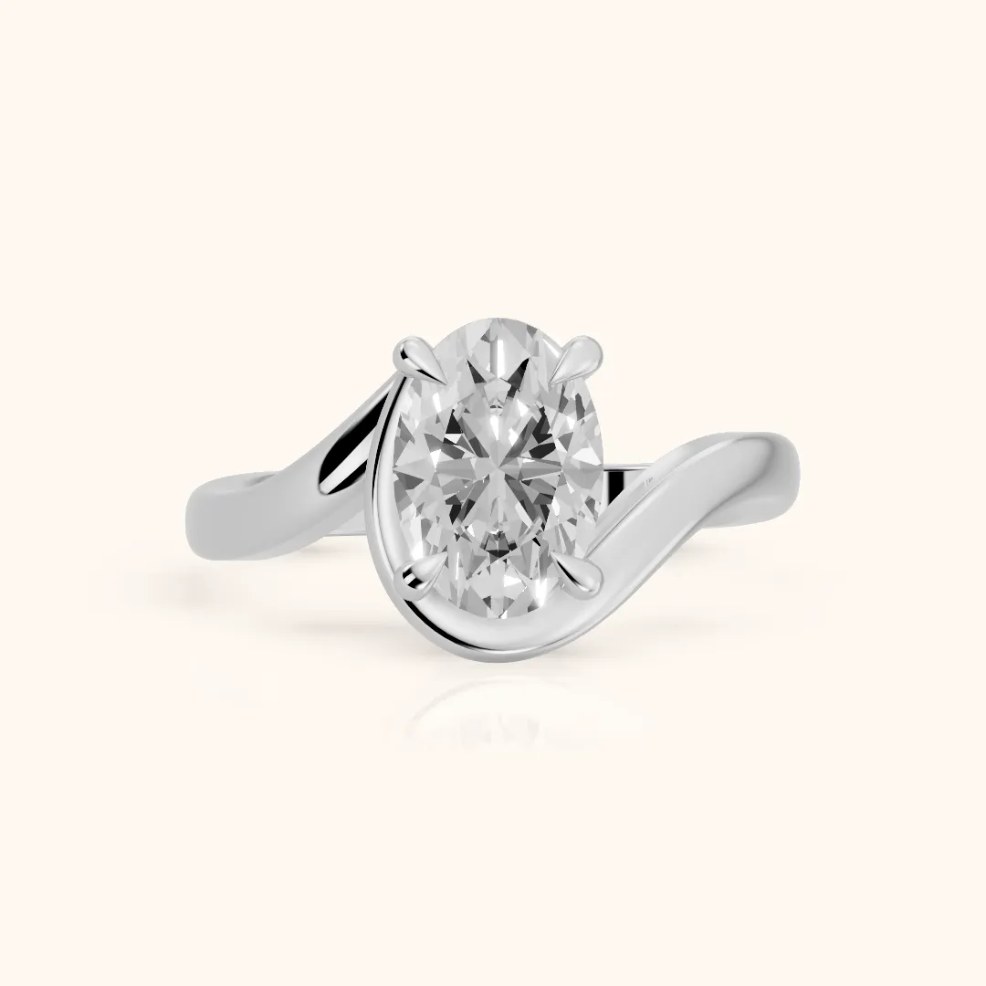 Margaux Bypass Solitaire Oval Diamond Engagement Ring in Silver — view 2