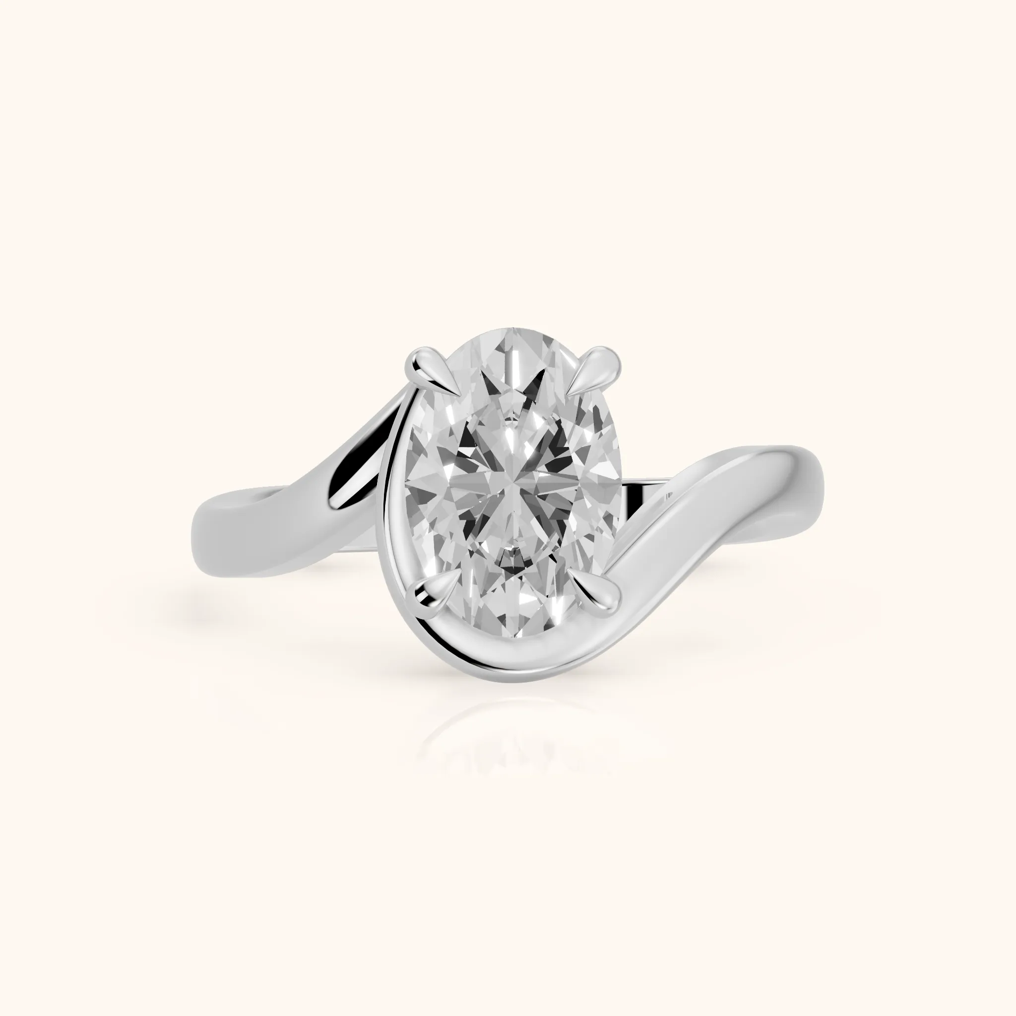 Margaux Bypass Solitaire Oval Diamond Engagement Ring in Silver — view 1
