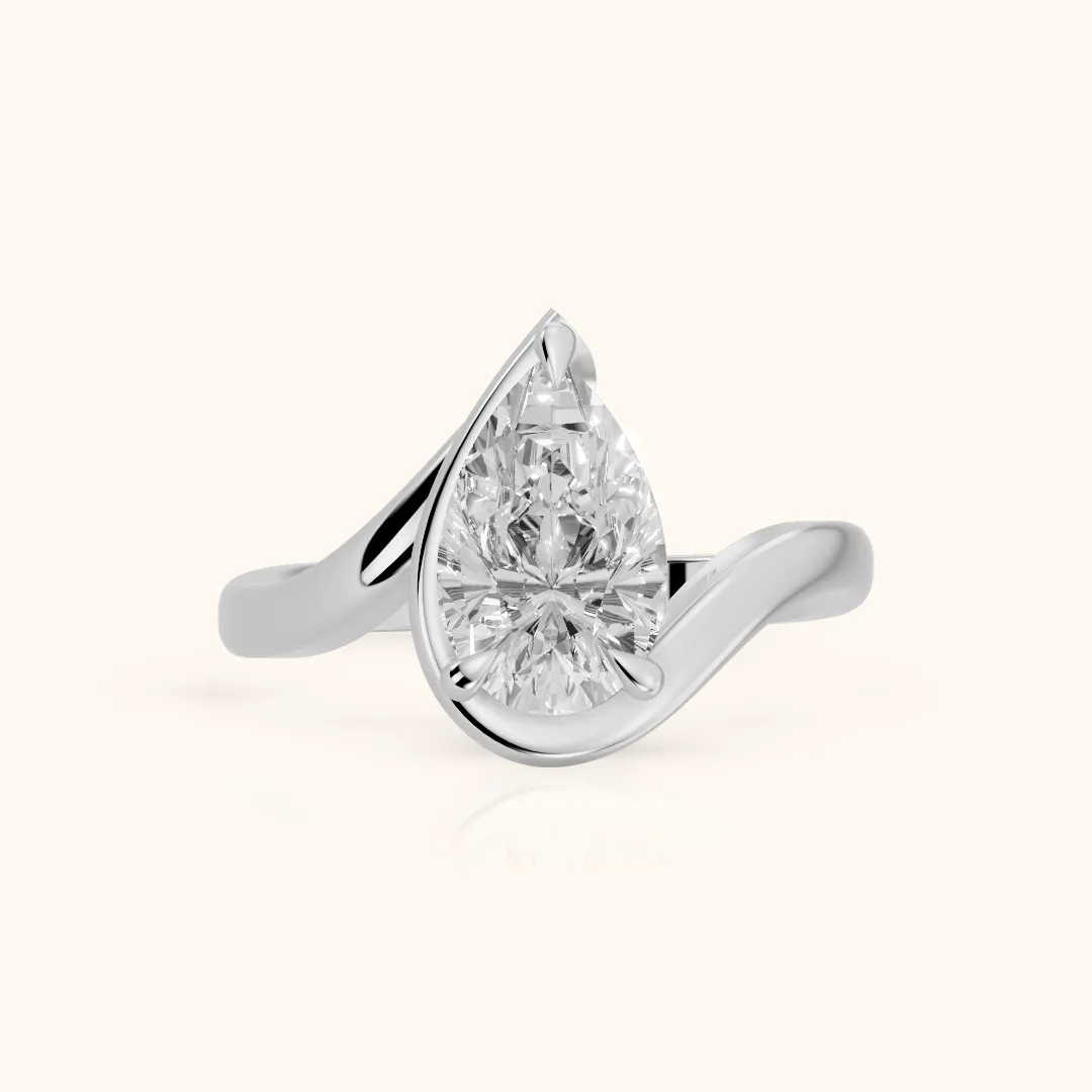 Margaux Bypass Solitaire Pear Diamond Engagement Ring in Silver — view 2