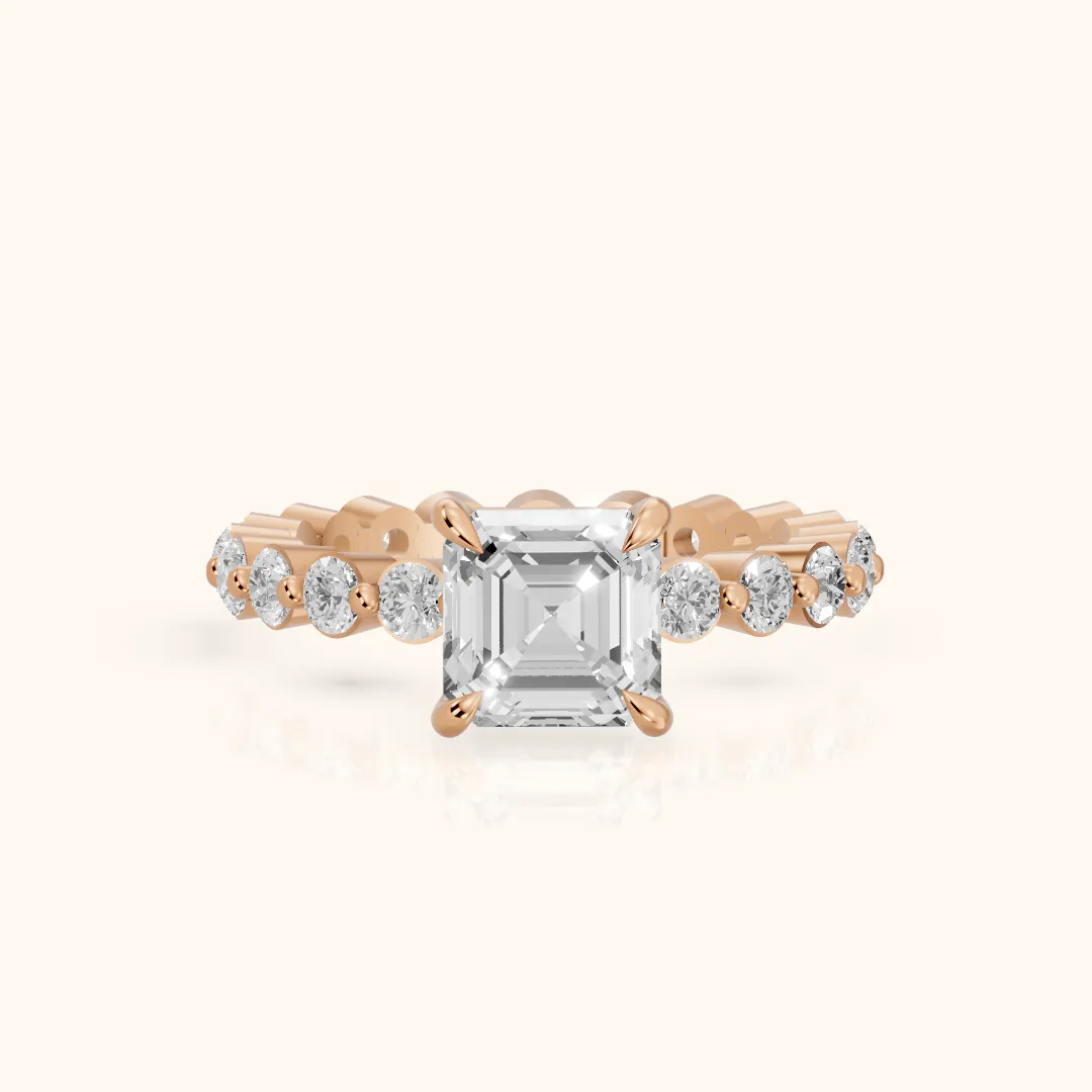 Piper Sidestone Asscher Diamond Engagement Ring in Rose Gold — view 2