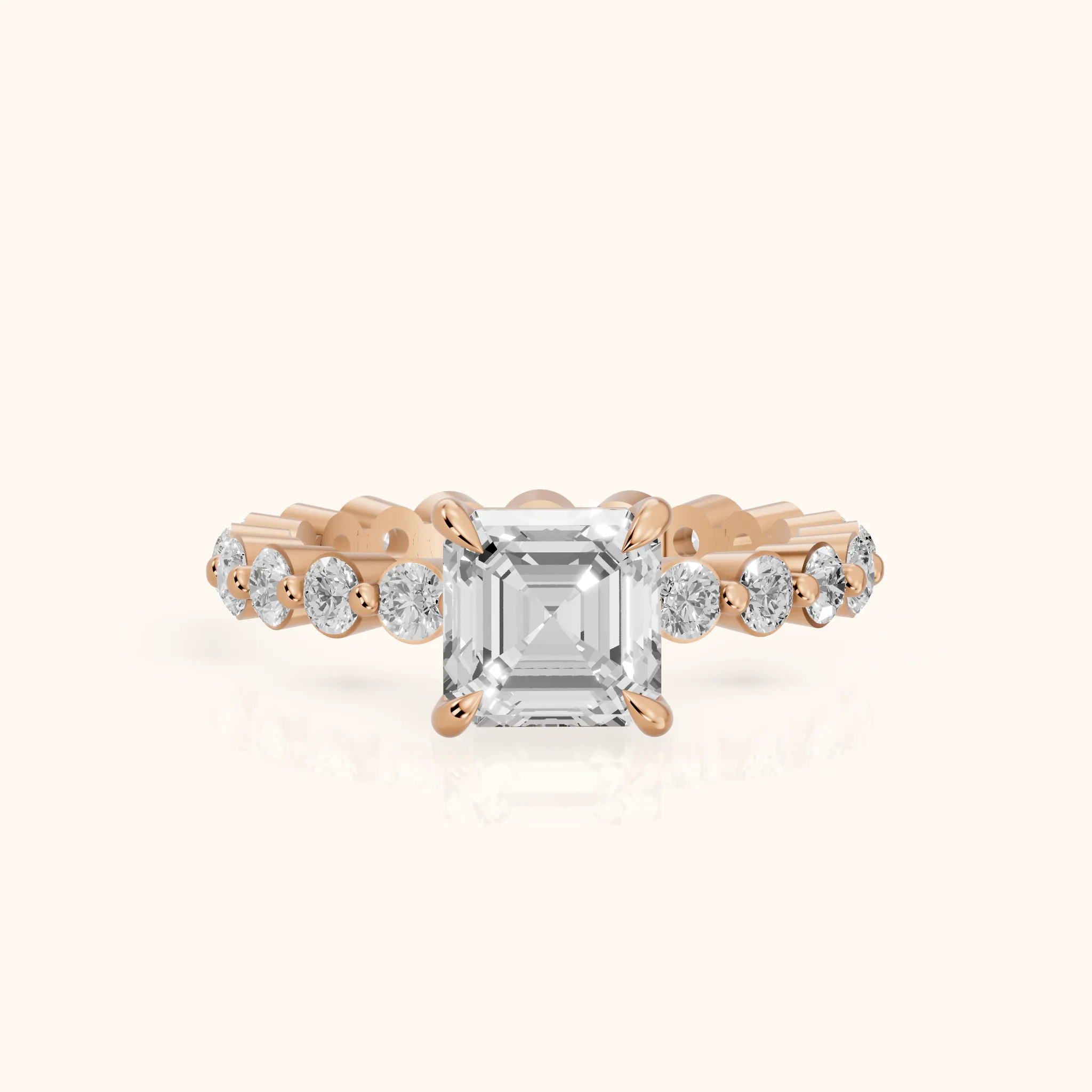 Piper Sidestone Asscher Diamond Engagement Ring in Rose Gold — view 1