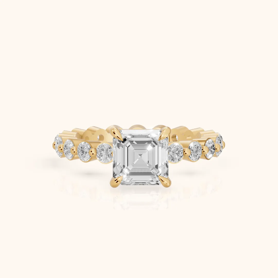 Piper Sidestone Asscher Diamond Engagement Ring in Yellow Gold — view 2