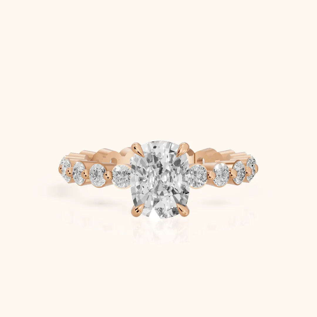 Piper Sidestone Cushion Diamond Engagement Ring in Rose Gold — view 2
