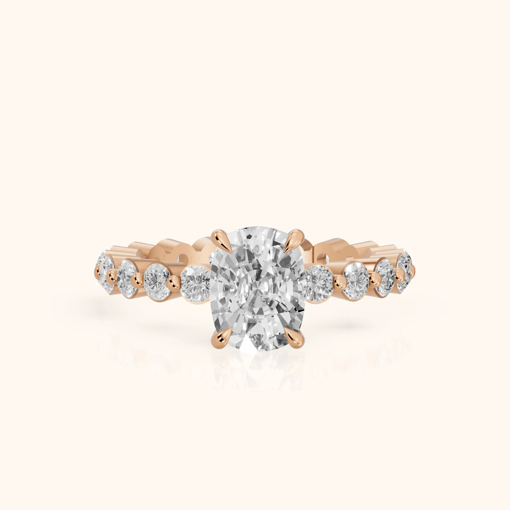 Piper Sidestone Cushion Diamond Engagement Ring in Rose Gold — view 1