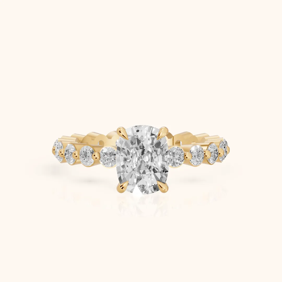 Piper Sidestone Cushion Diamond Engagement Ring in Yellow Gold — view 2