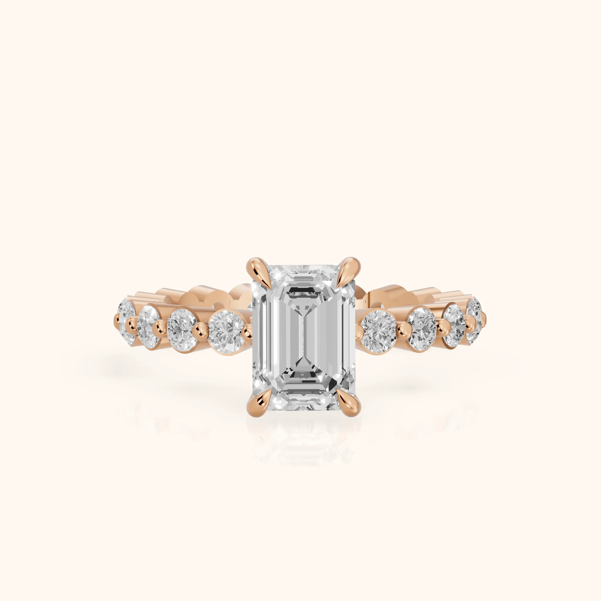 Piper Sidestone Emerald Diamond Engagement Ring in Rose Gold — view 1