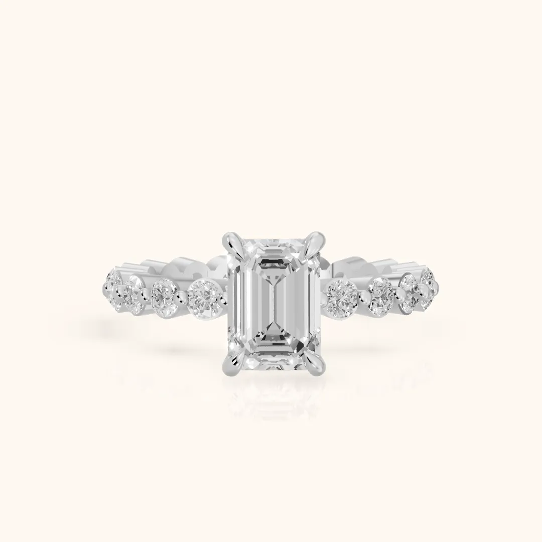 Piper Sidestone Emerald Diamond Engagement Ring in Silver — view 2