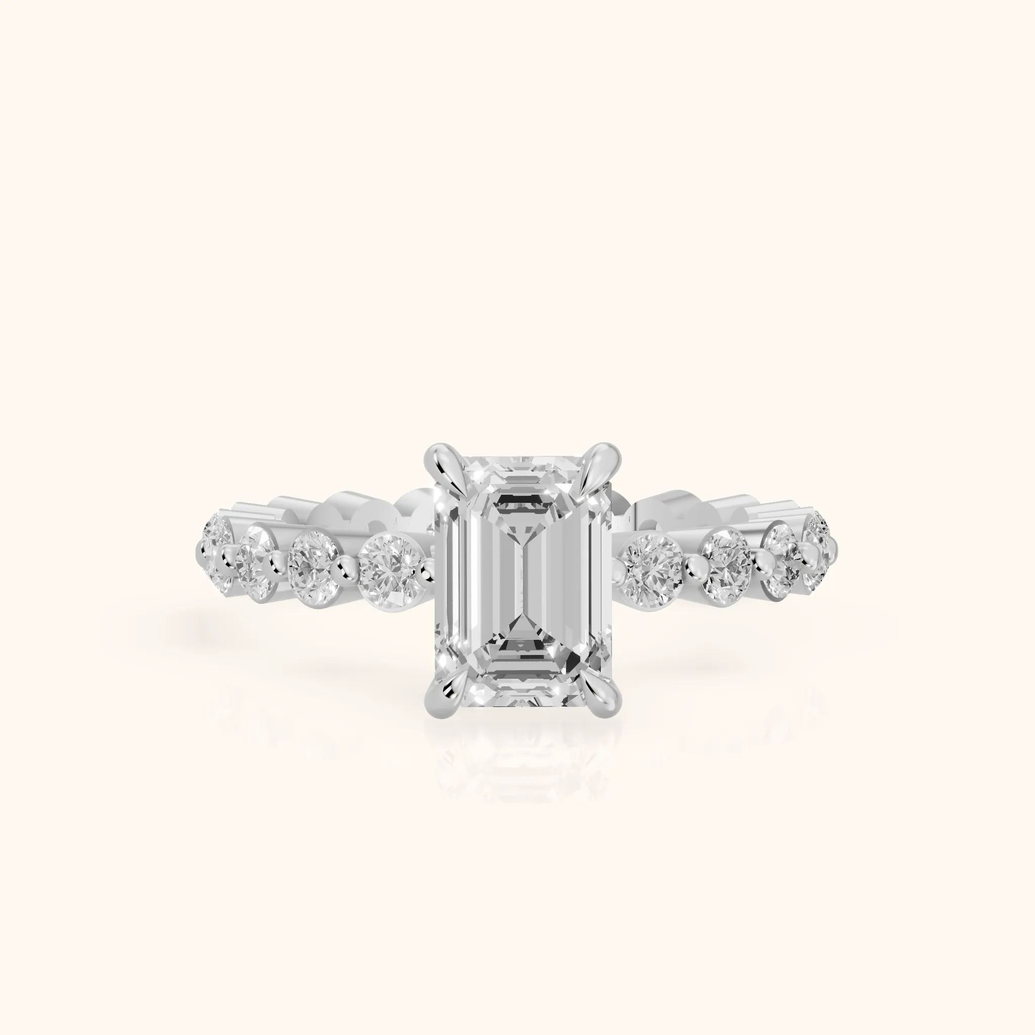 Piper Sidestone Emerald Diamond Engagement Ring in Silver — view 1