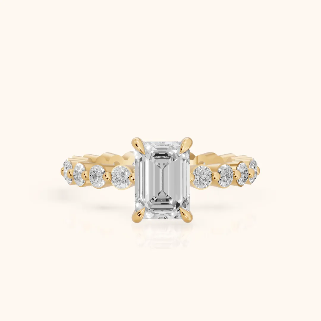 Piper Sidestone Emerald Diamond Engagement Ring in Yellow Gold — view 2