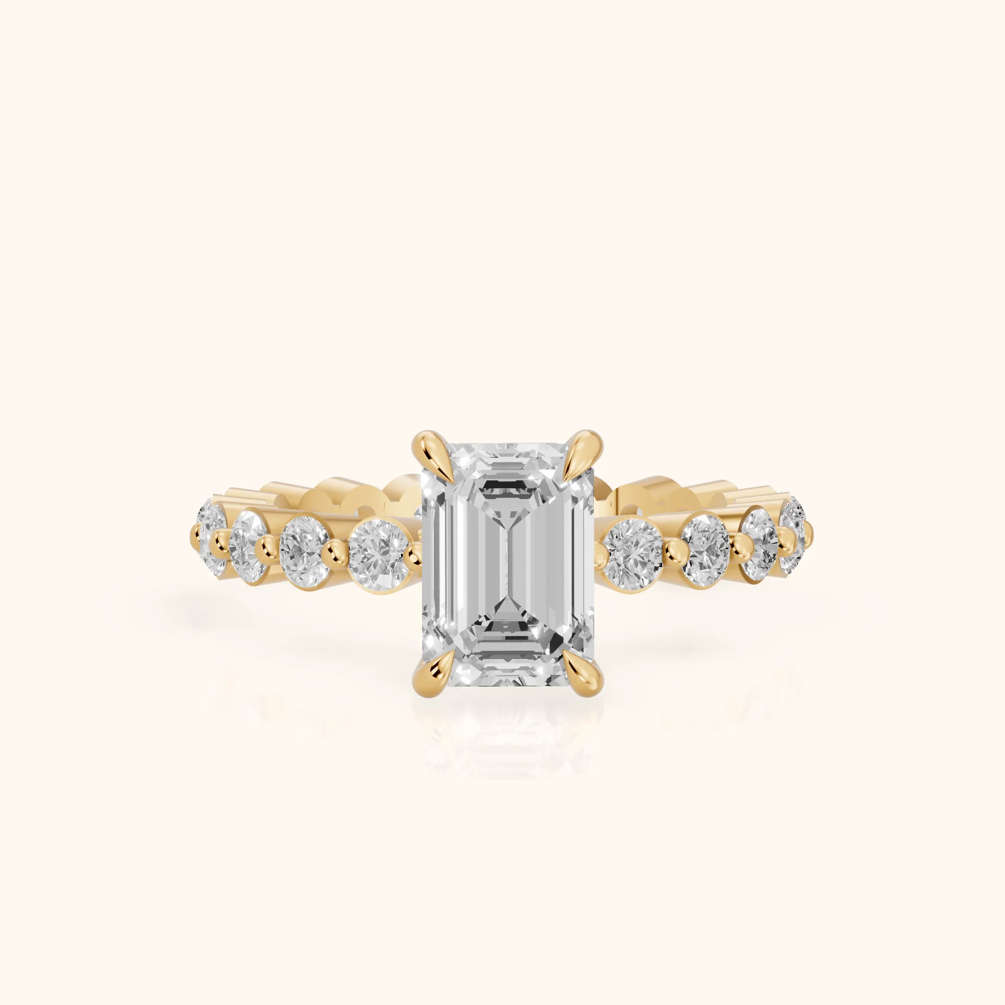 Piper Sidestone Emerald Diamond Engagement Ring in Yellow Gold — view 1