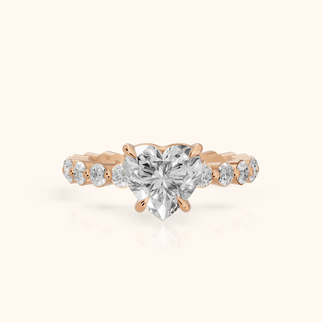 Piper Sidestone Heart Diamond Engagement Ring in Rose Gold — view 2
