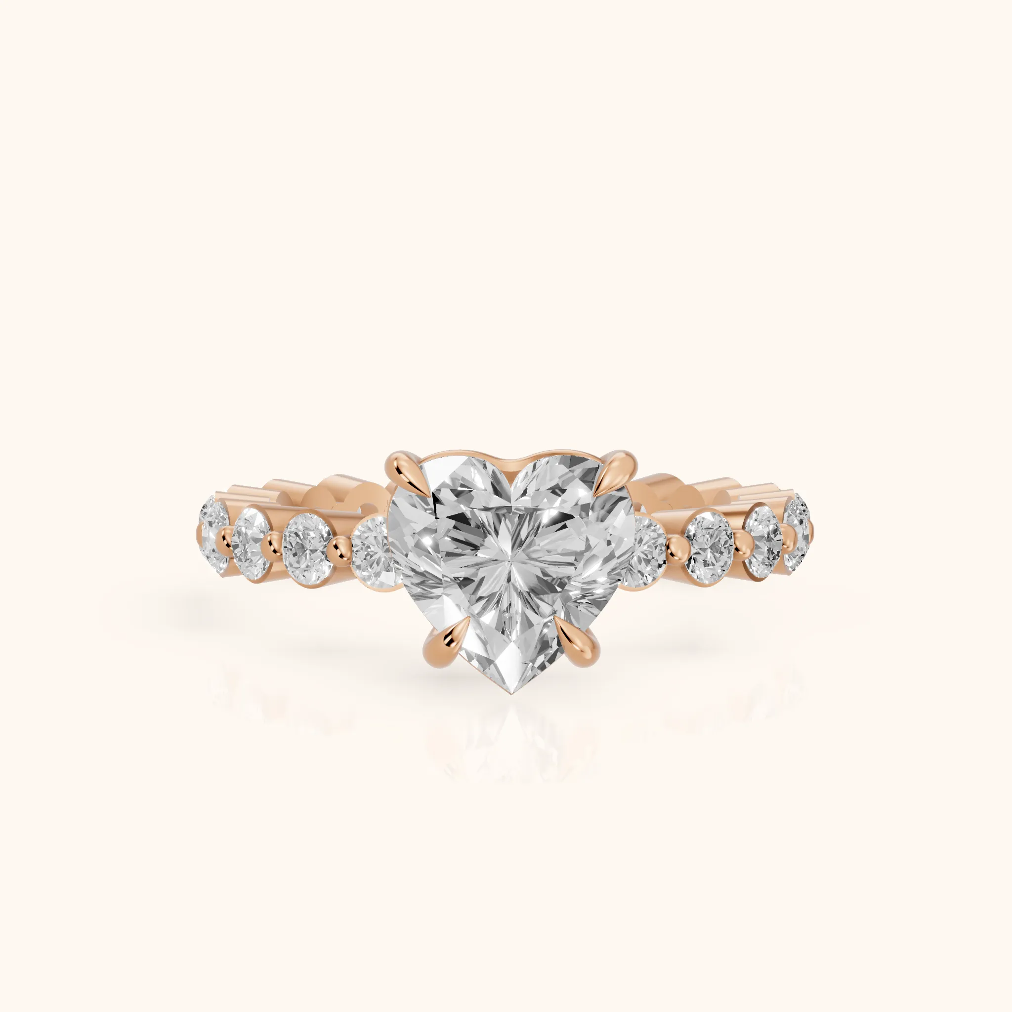 Piper Sidestone Heart Diamond Engagement Ring in Rose Gold — view 1
