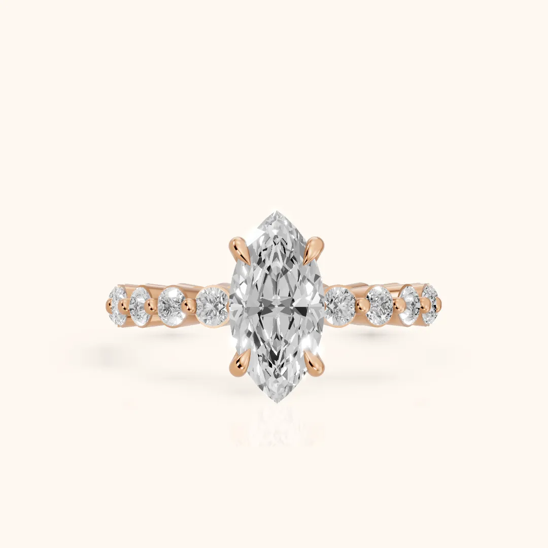 Piper Sidestone Marquise Diamond Engagement Ring in Rose Gold — view 2