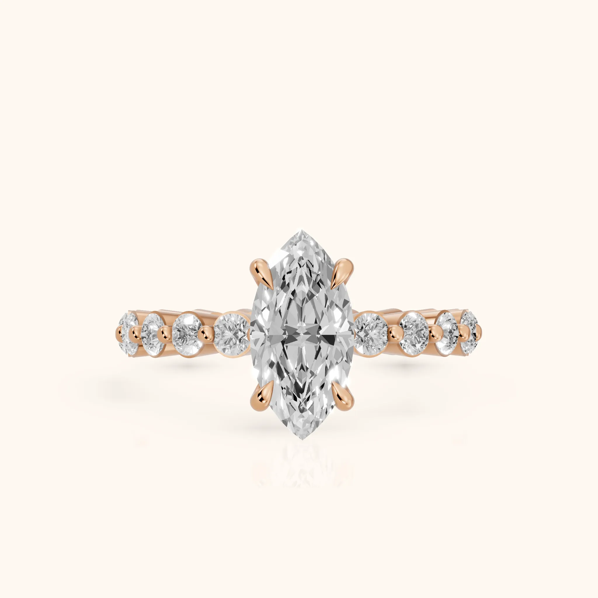 Piper Sidestone Marquise Diamond Engagement Ring in Rose Gold — view 1