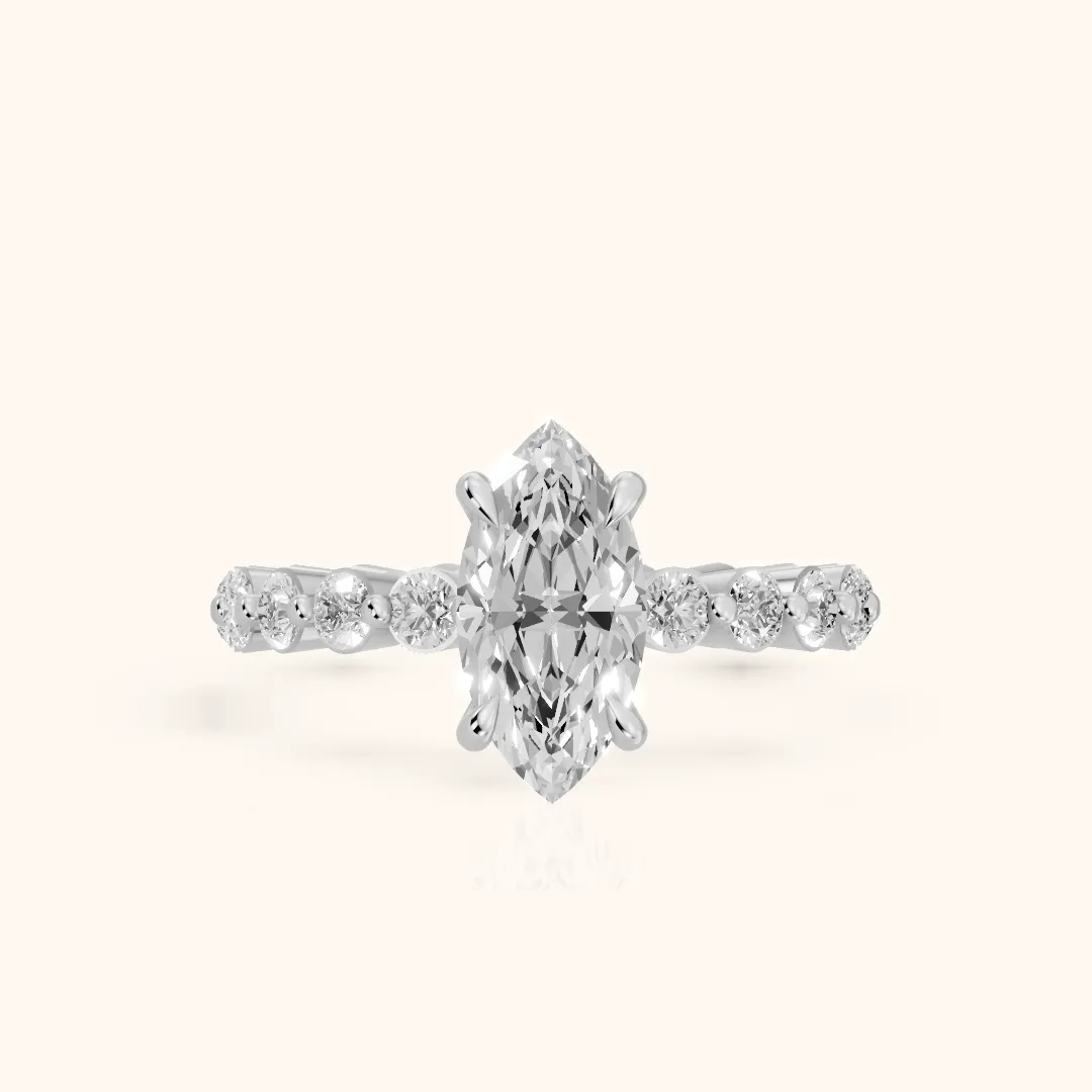 Piper Sidestone Marquise Diamond Engagement Ring in Silver — view 2