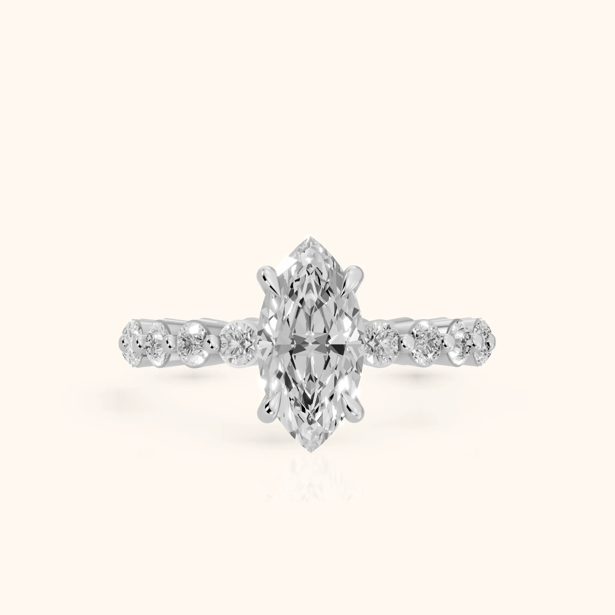 Piper Sidestone Marquise Diamond Engagement Ring in Silver — view 1