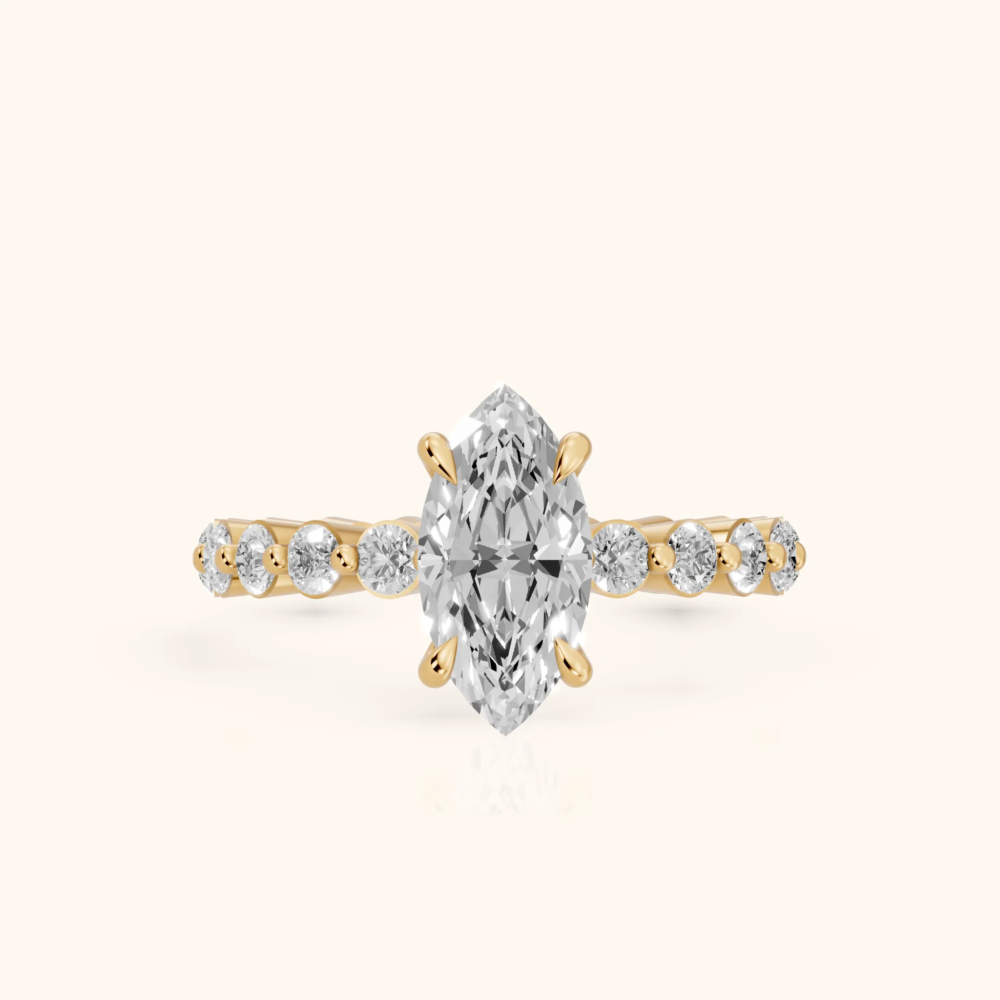 Piper Sidestone Marquise Diamond Engagement Ring in Yellow Gold — view 1