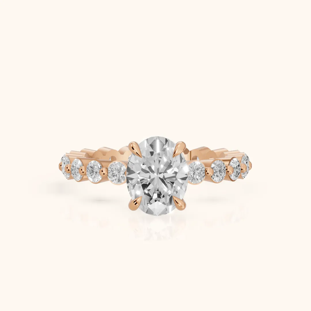 Piper Sidestone Oval Diamond Engagement Ring in Rose Gold — view 2