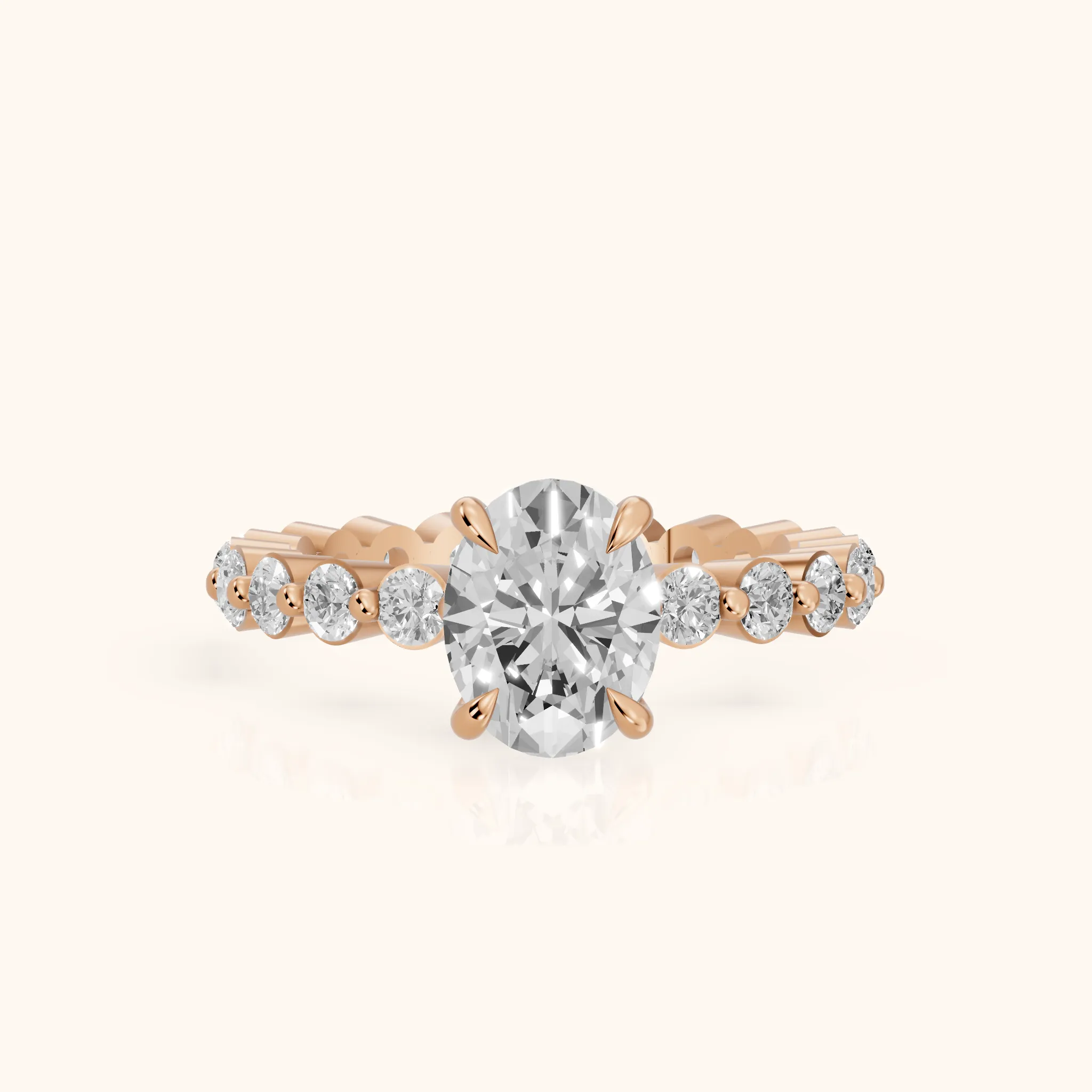 Piper Sidestone Oval Diamond Engagement Ring in Rose Gold — view 1