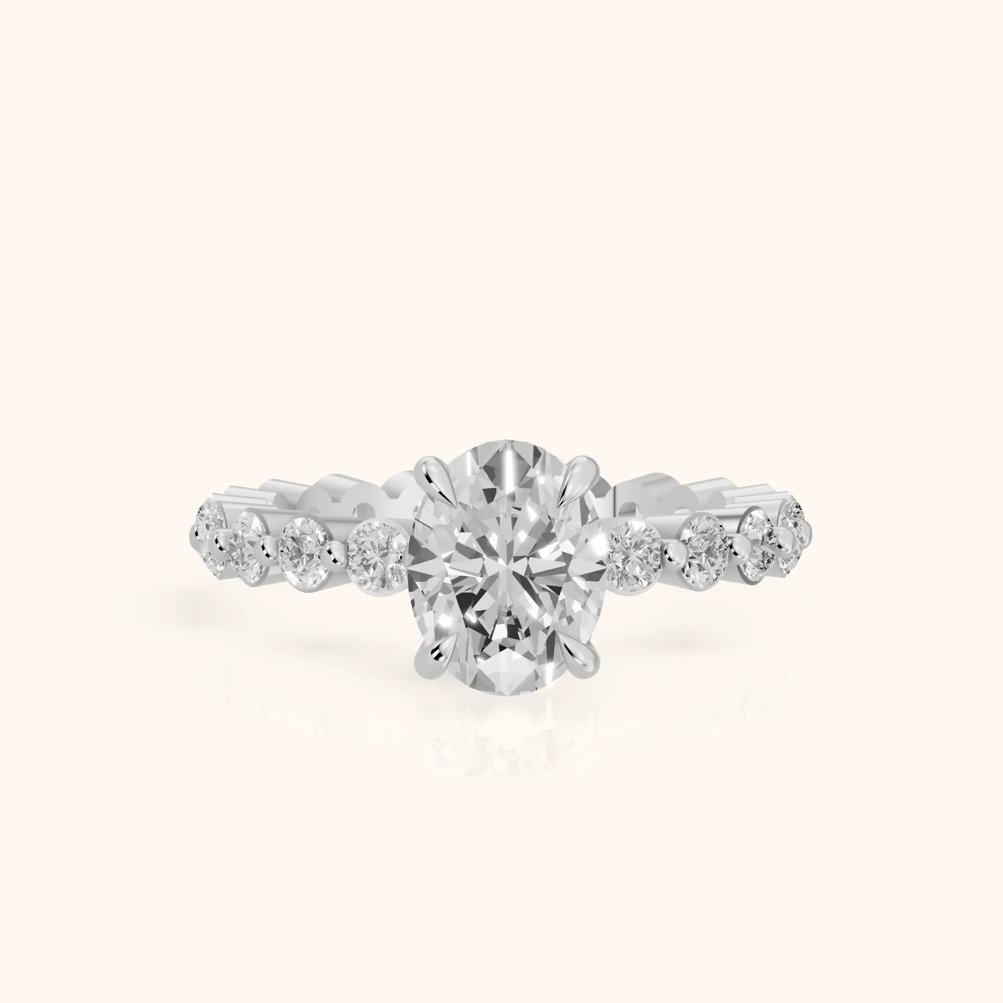 Piper Sidestone Oval Diamond Engagement Ring in Silver — view 1