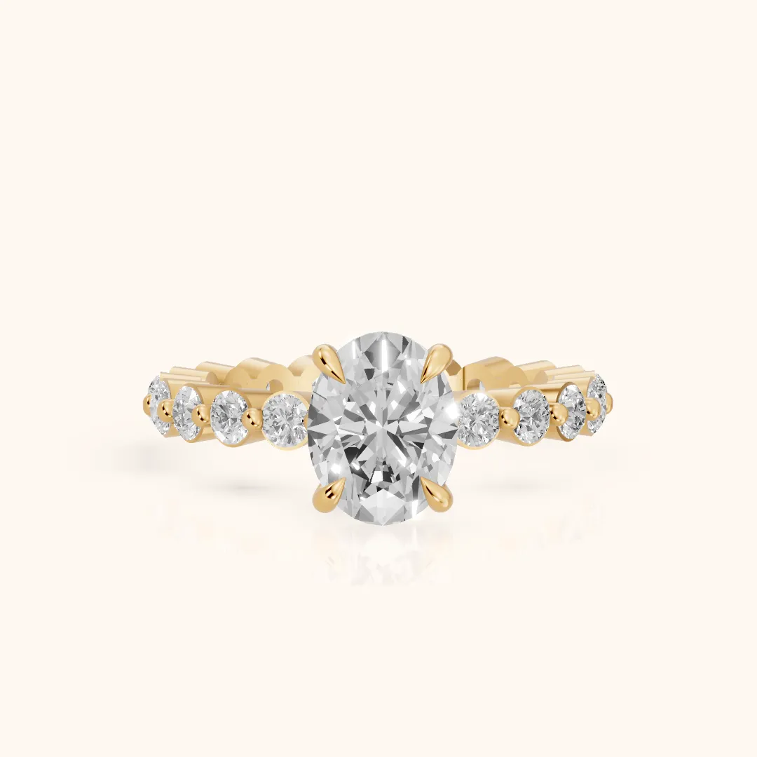 Piper Sidestone Oval Diamond Engagement Ring in Yellow Gold — view 2