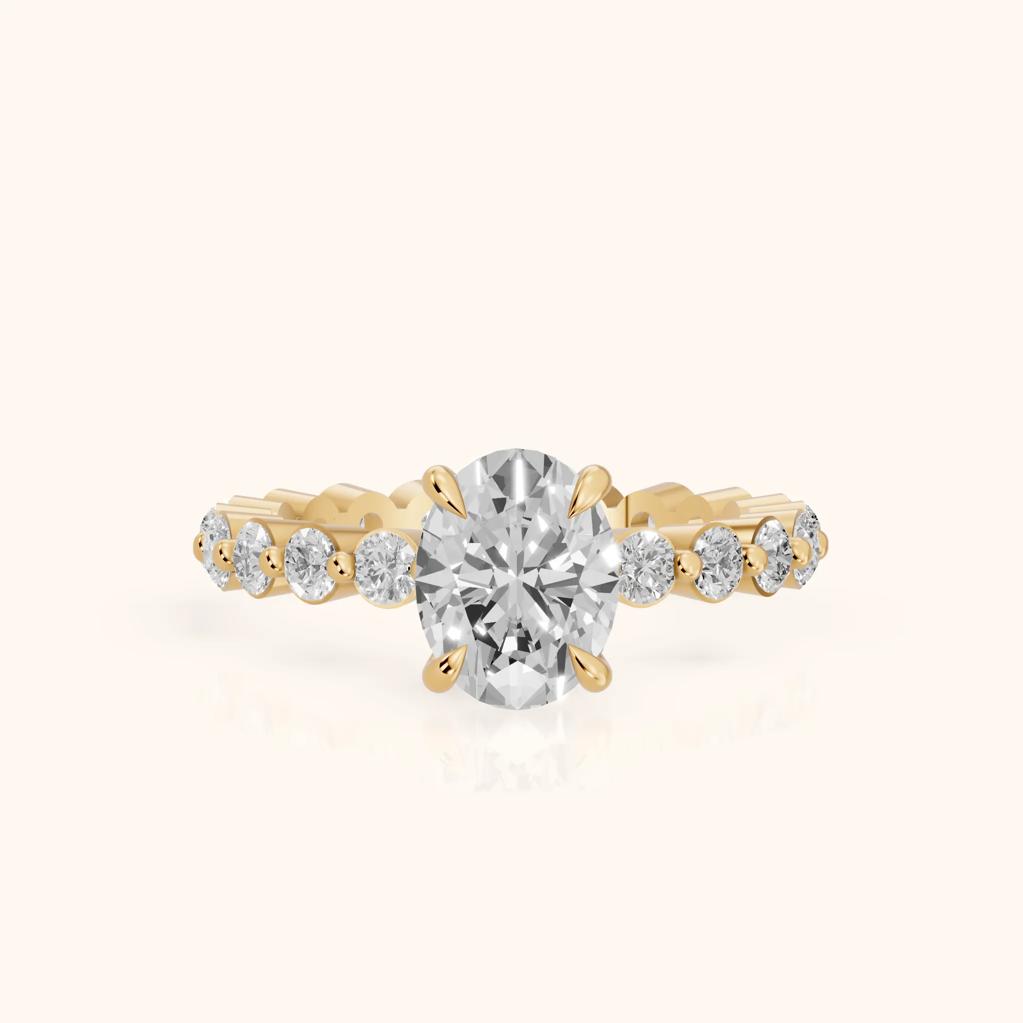 Piper Sidestone Oval Diamond Engagement Ring in Yellow Gold — view 1