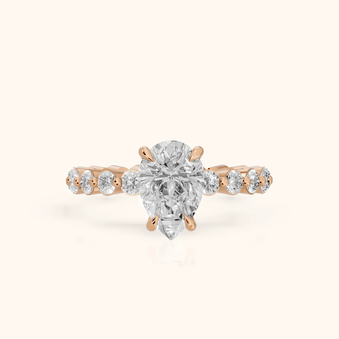 Piper Sidestone Pear Diamond Engagement Ring in Rose Gold — view 2