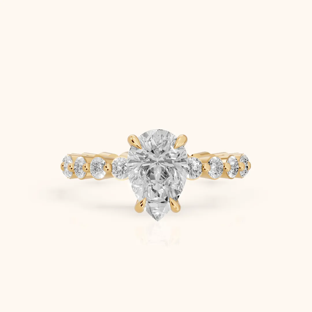 Piper Sidestone Pear Diamond Engagement Ring in Yellow Gold — view 2
