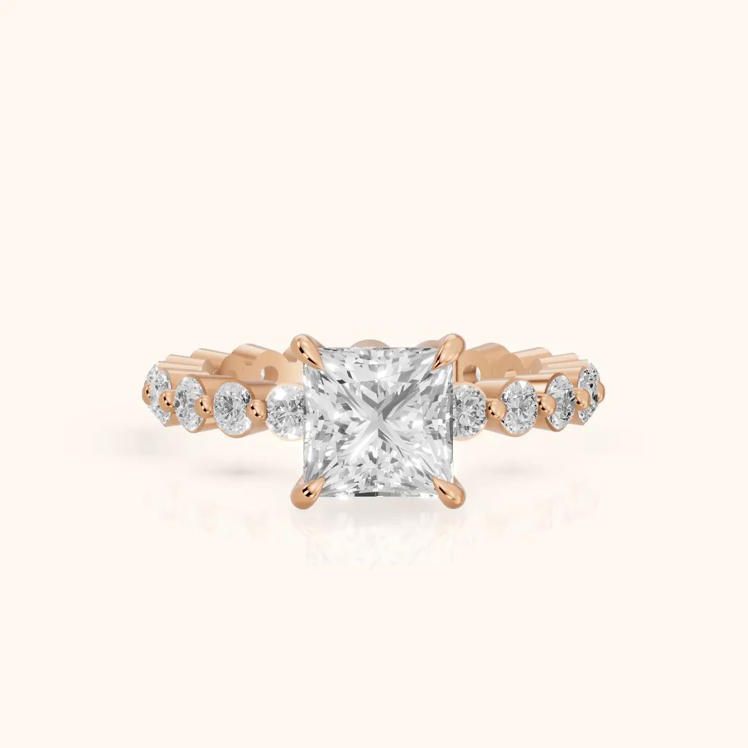 Piper Sidestone Princess Diamond Engagement Ring in Rose Gold — view 2