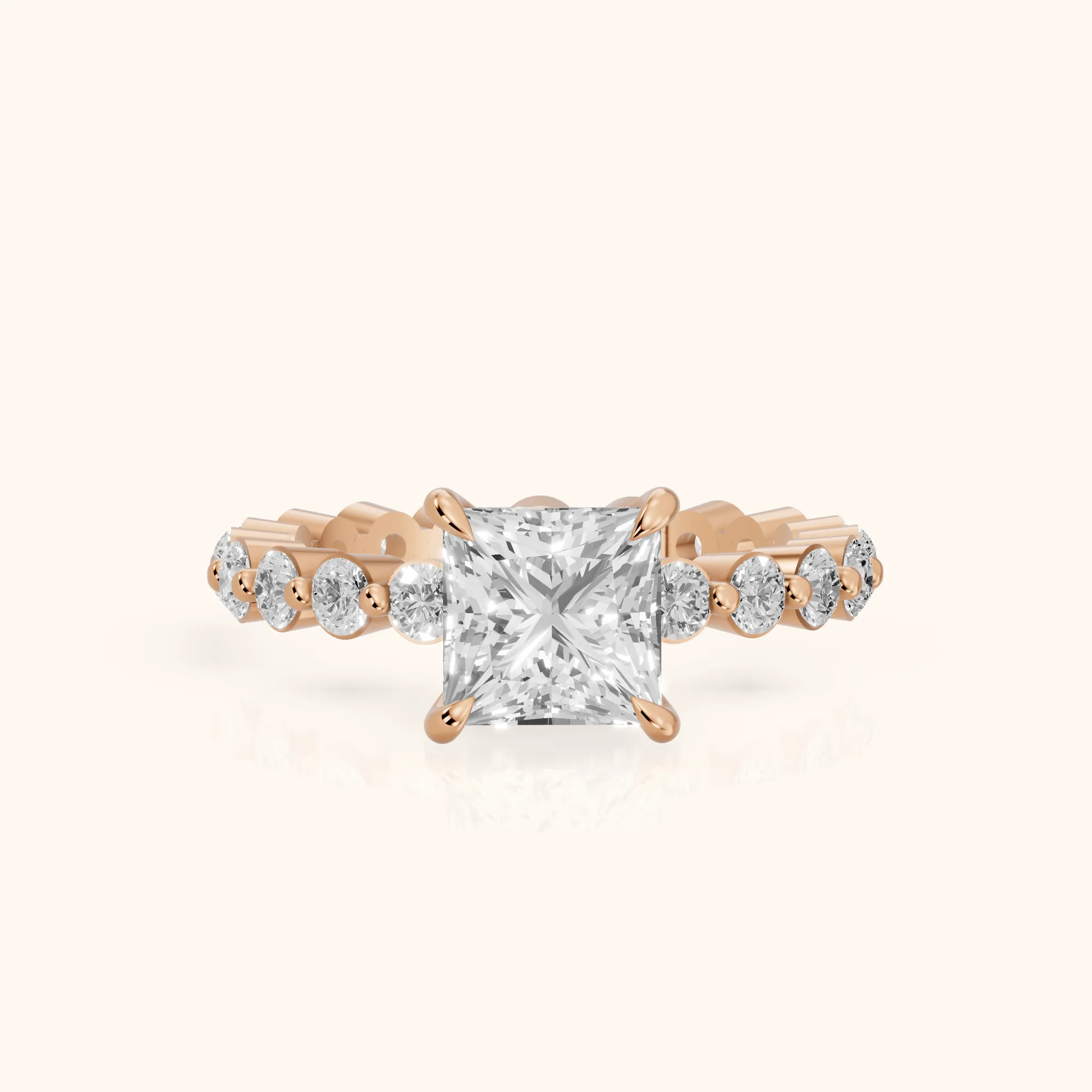 Piper Sidestone Princess Diamond Engagement Ring in Rose Gold — view 1