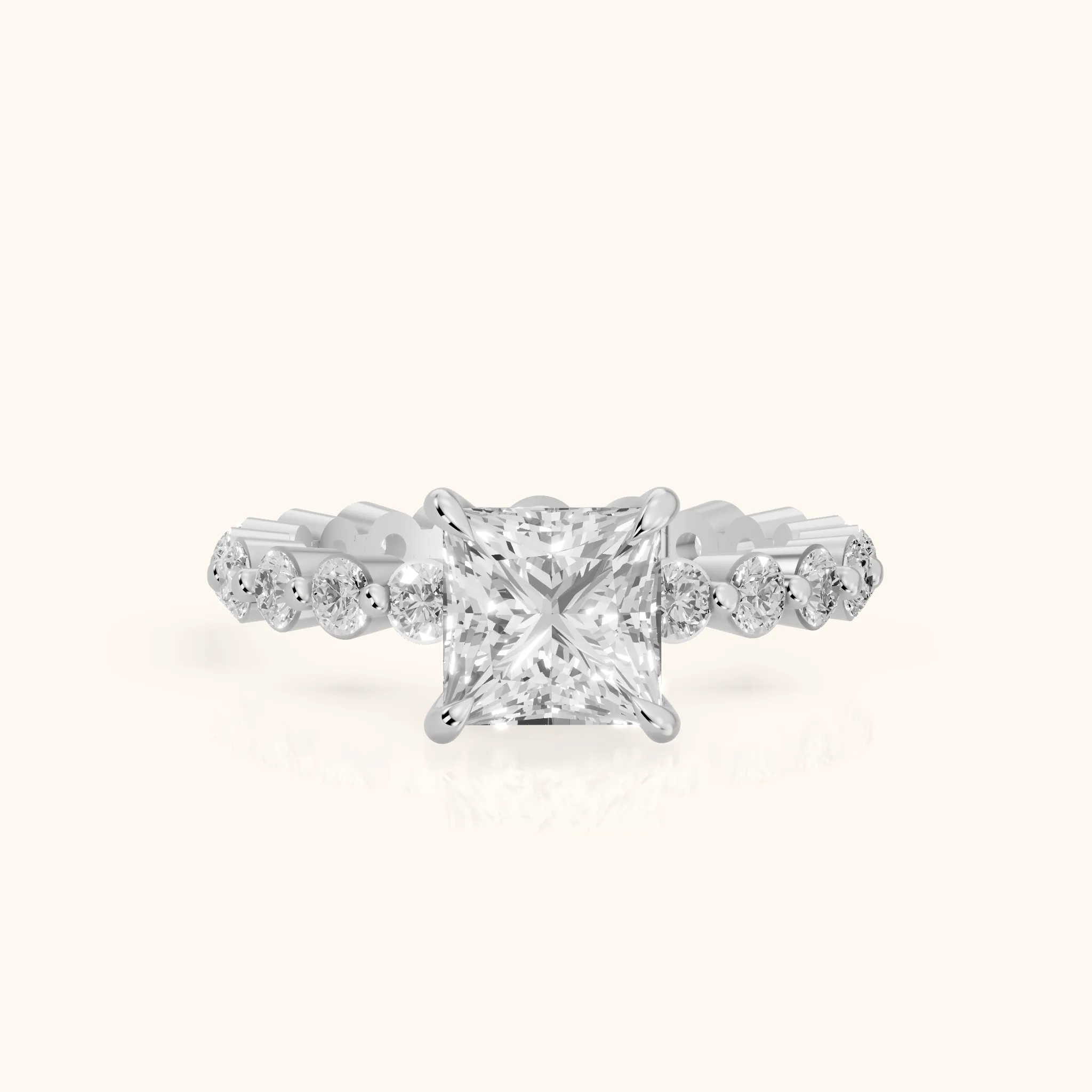 Piper Sidestone Princess Diamond Engagement Ring in Silver — view 1