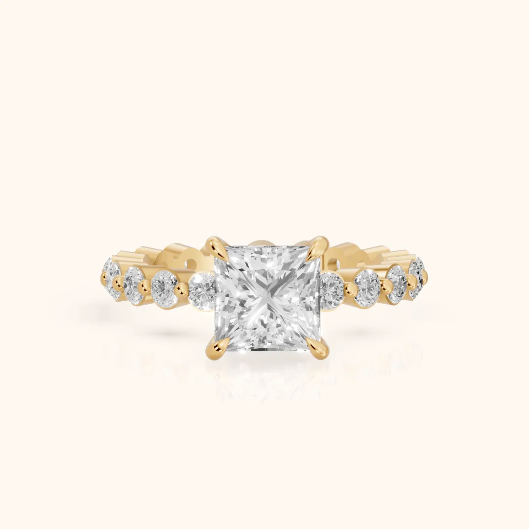 Piper Sidestone Princess Diamond Engagement Ring in Yellow Gold — view 2