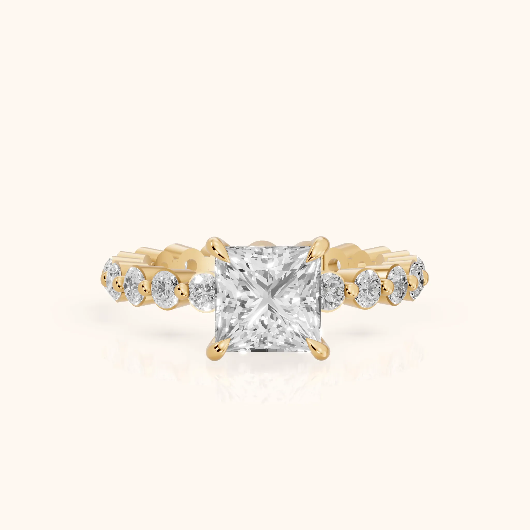 Piper Sidestone Princess Diamond Engagement Ring in Yellow Gold — view 1