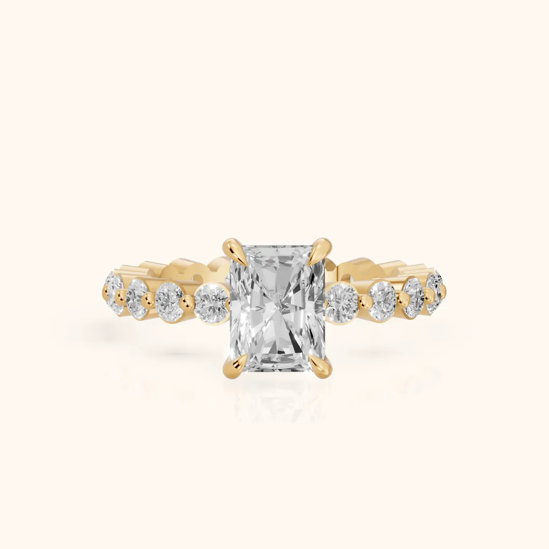 Piper Sidestone Radiant Diamond Engagement Ring in Yellow Gold — view 2