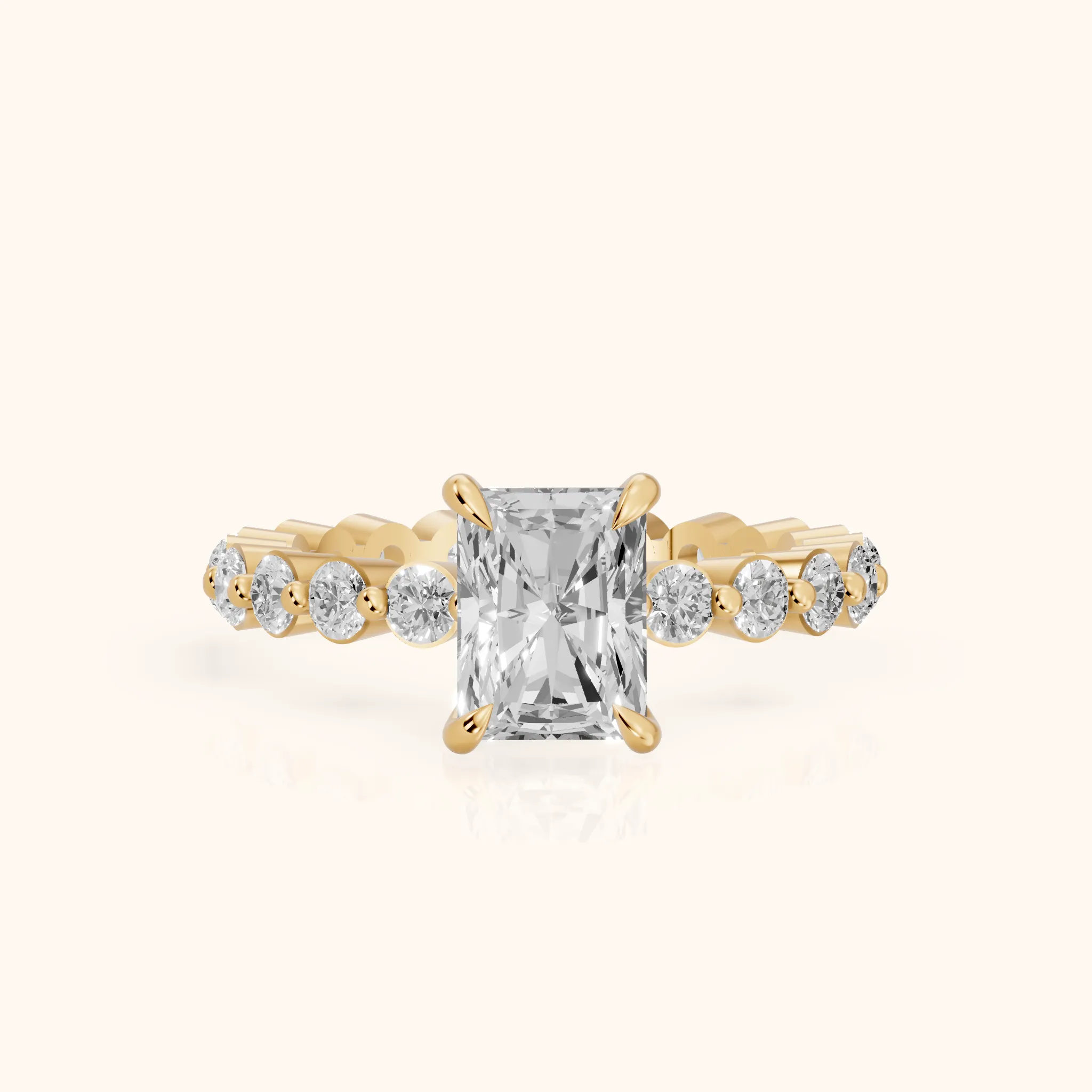 Piper Sidestone Radiant Diamond Engagement Ring in Yellow Gold — view 1