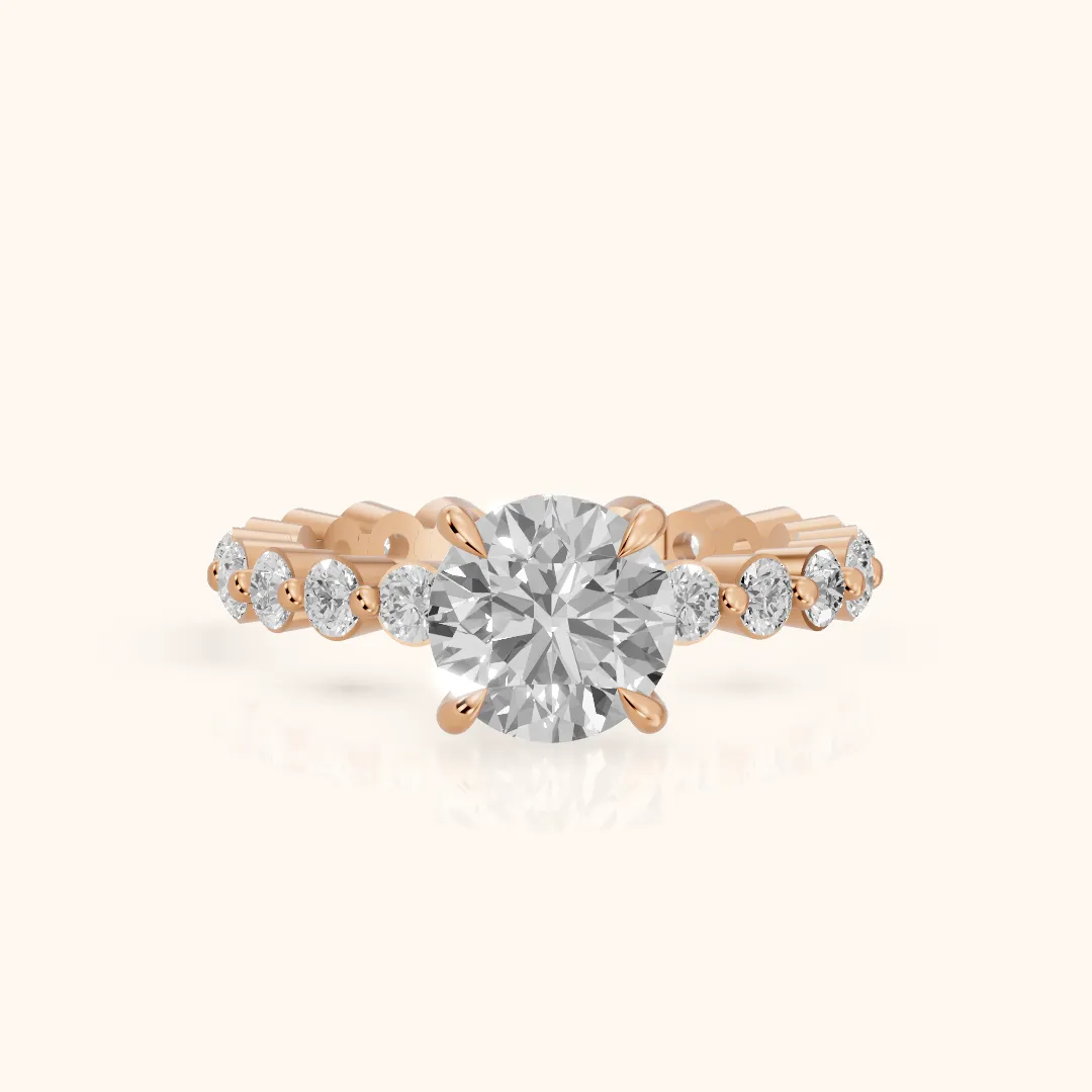 Piper Sidestone Round Diamond Engagement Ring in Rose Gold — view 2