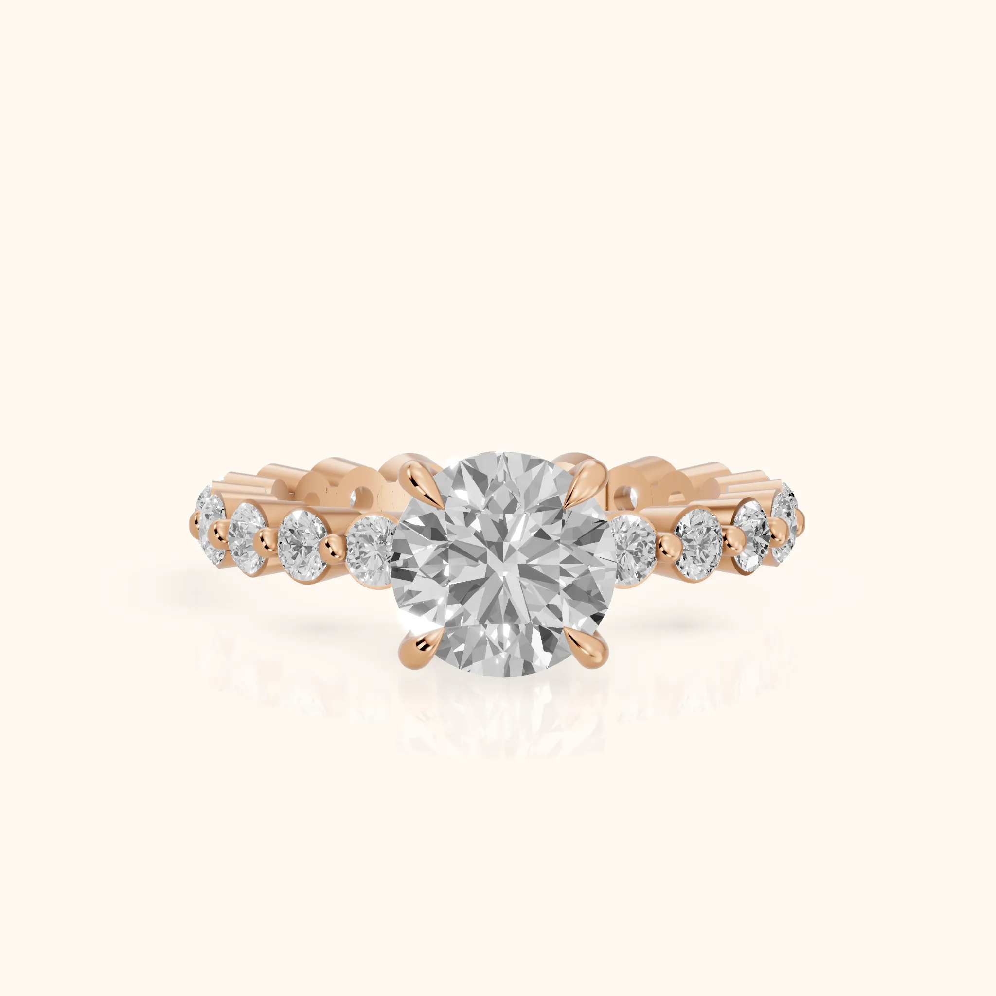 Piper Sidestone Round Diamond Engagement Ring in Rose Gold — view 1