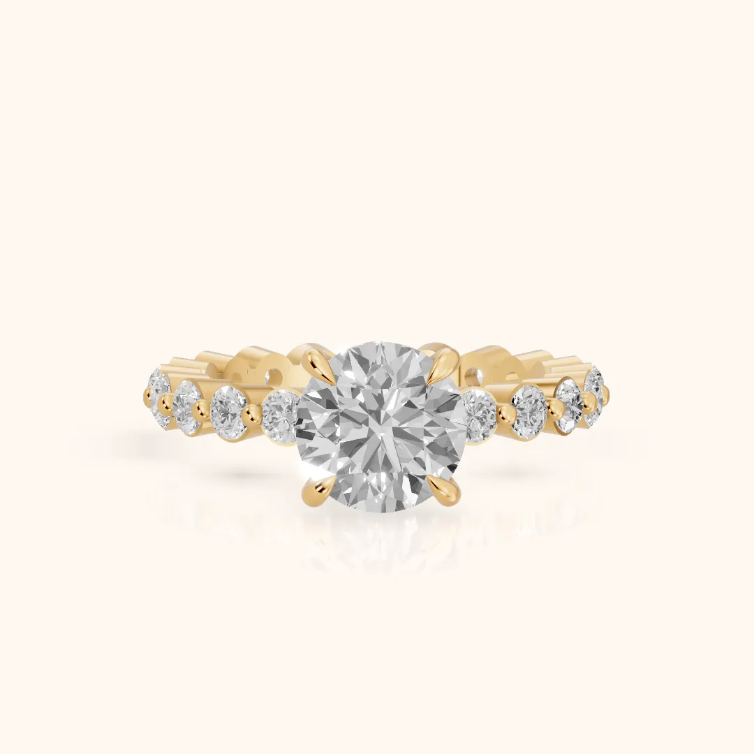 Piper Sidestone Round Diamond Engagement Ring in Yellow Gold — view 2