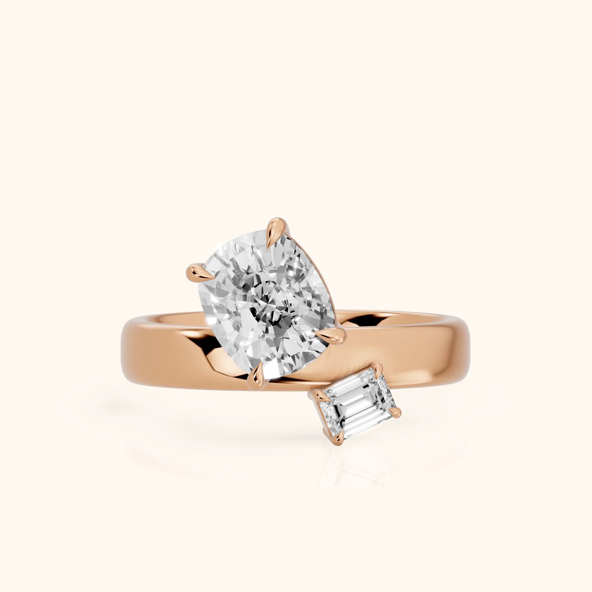 Sabrina Two-Stone Cushion & Emerald Diamond Engagement Ring in Rose Gold — view 1