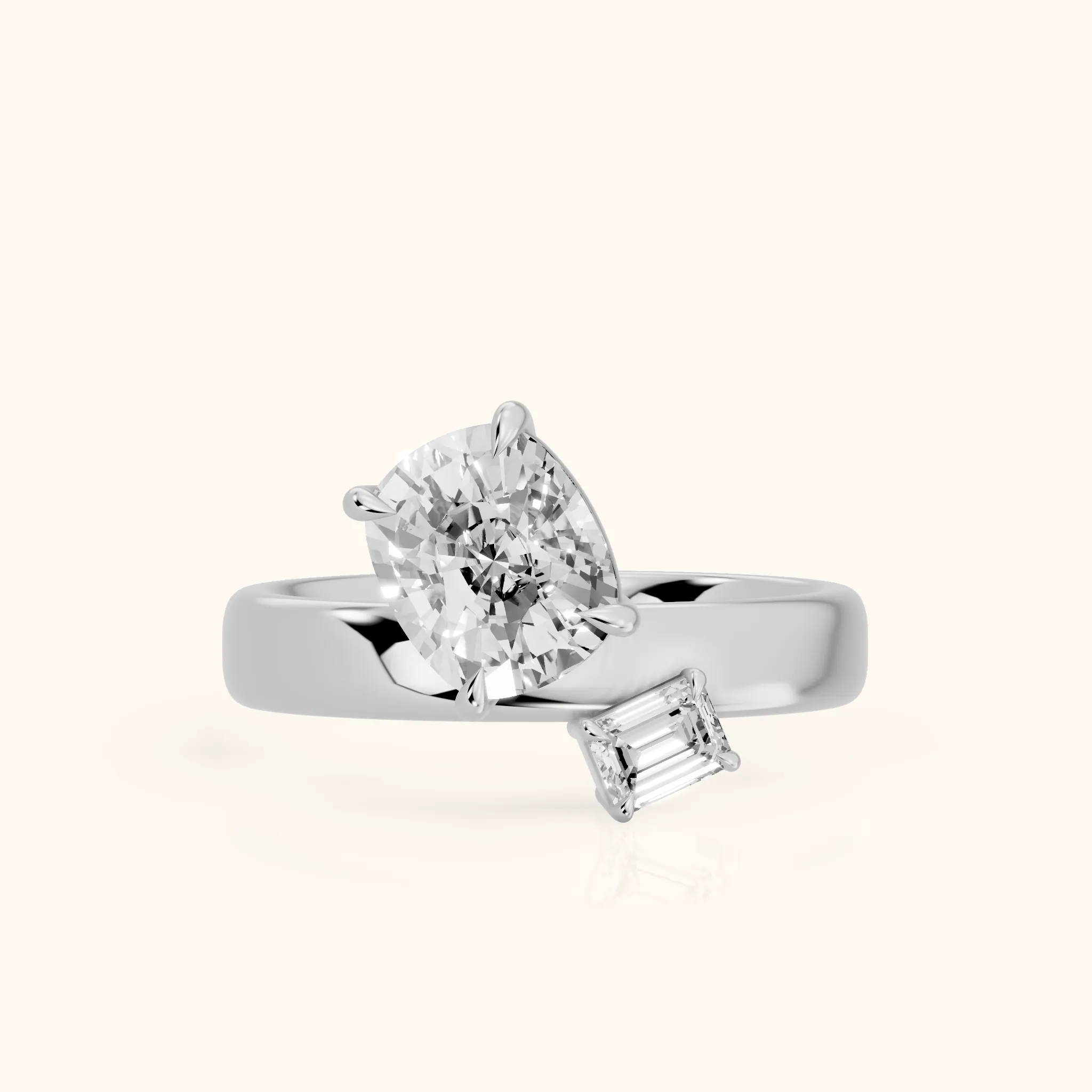 Sabrina Two-Stone Cushion & Emerald Diamond Engagement Ring in Silver — view 1