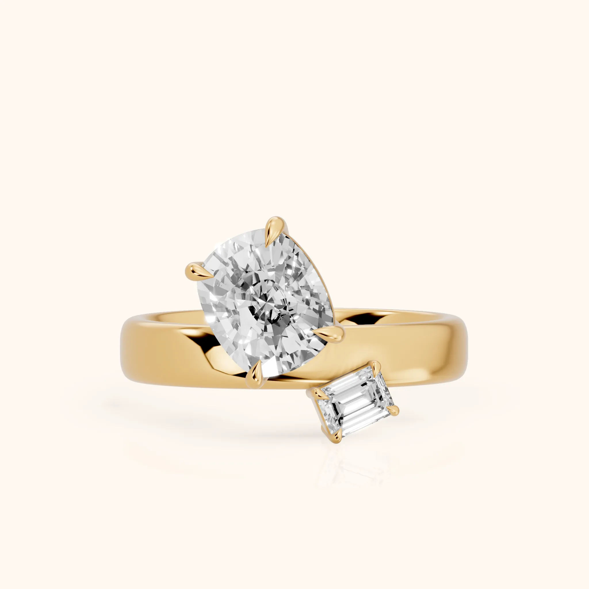 Sabrina Two-Stone Cushion & Emerald Diamond Engagement Ring in Yellow Gold — view 1