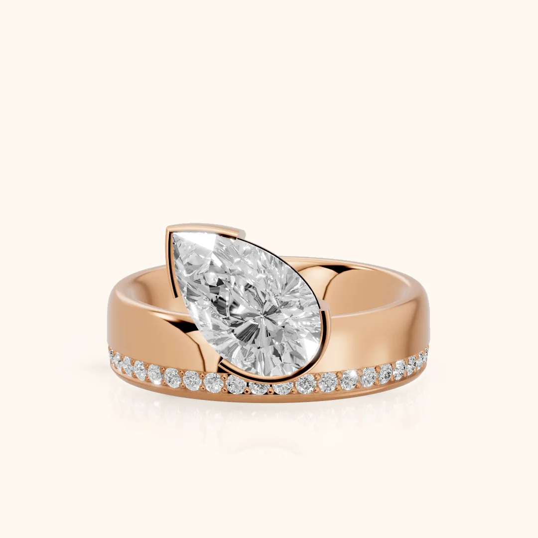 Summer Partial Bezel Pavé Pear Diamond Engagement Ring in Rose Gold — view 2