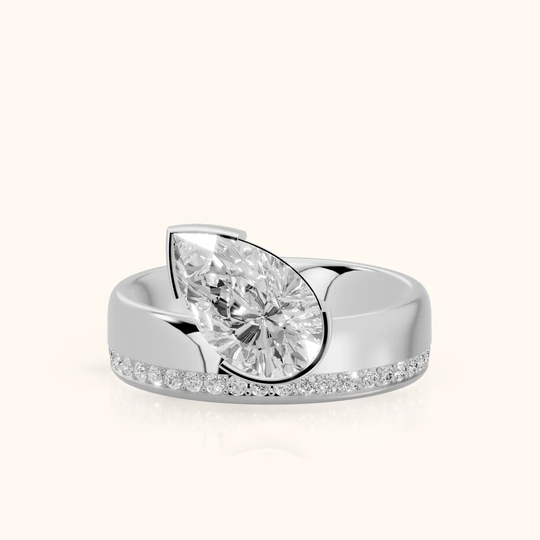 Summer Partial Bezel Pavé Pear Diamond Engagement Ring in Platinum — view 2