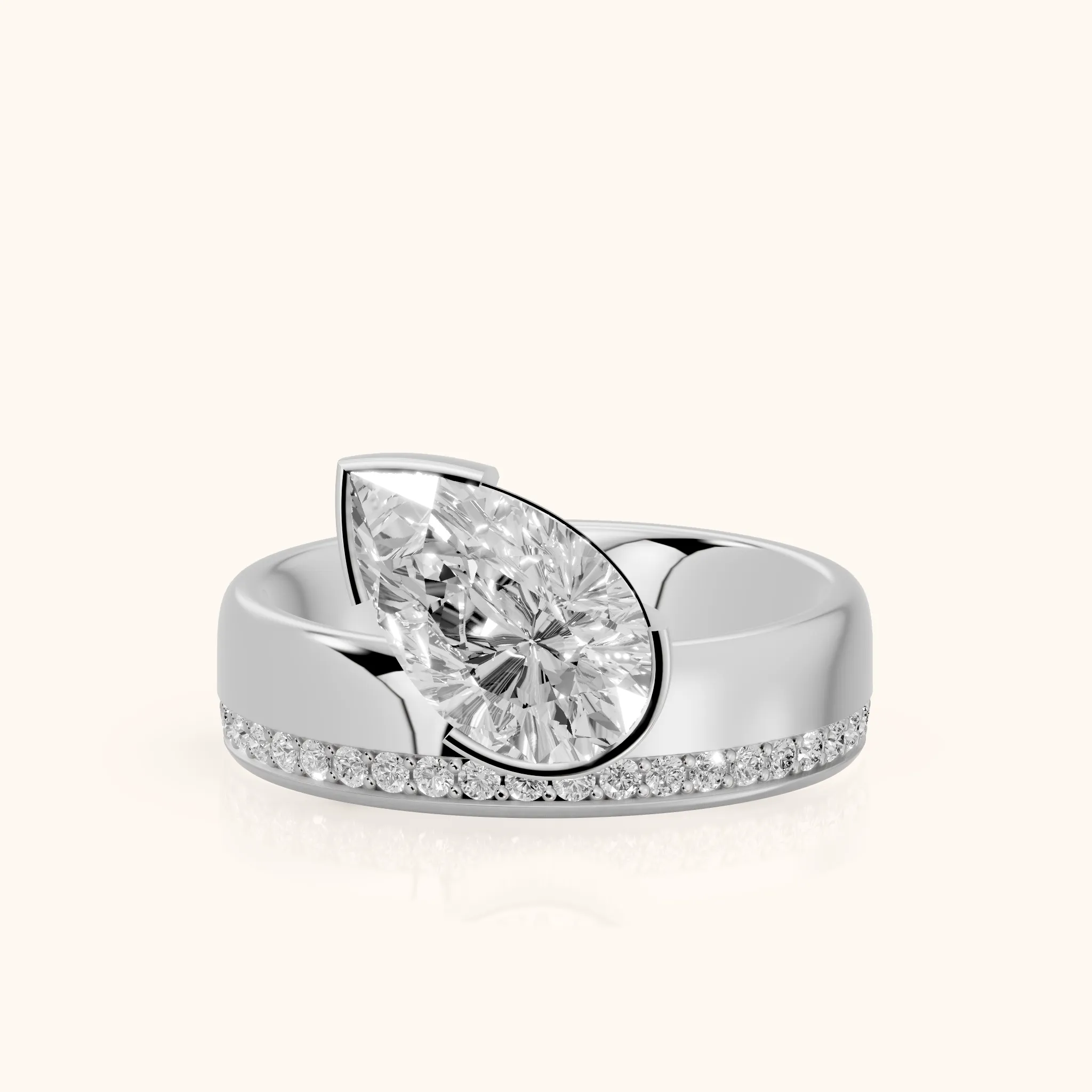 Summer Partial Bezel Pavé Pear Diamond Engagement Ring in Platinum — view 1