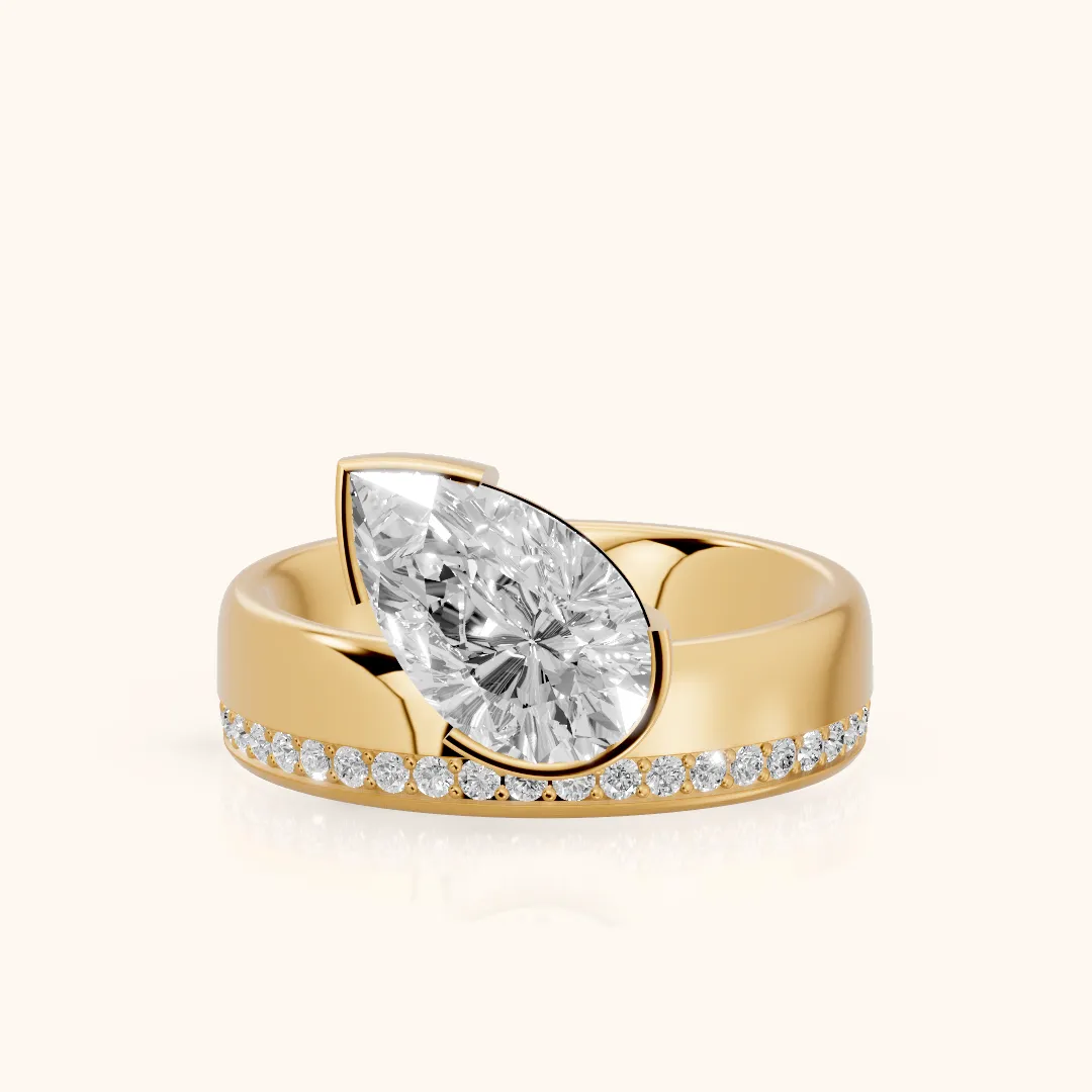 Summer Partial Bezel Pavé Pear Diamond Engagement Ring in Yellow Gold — view 2